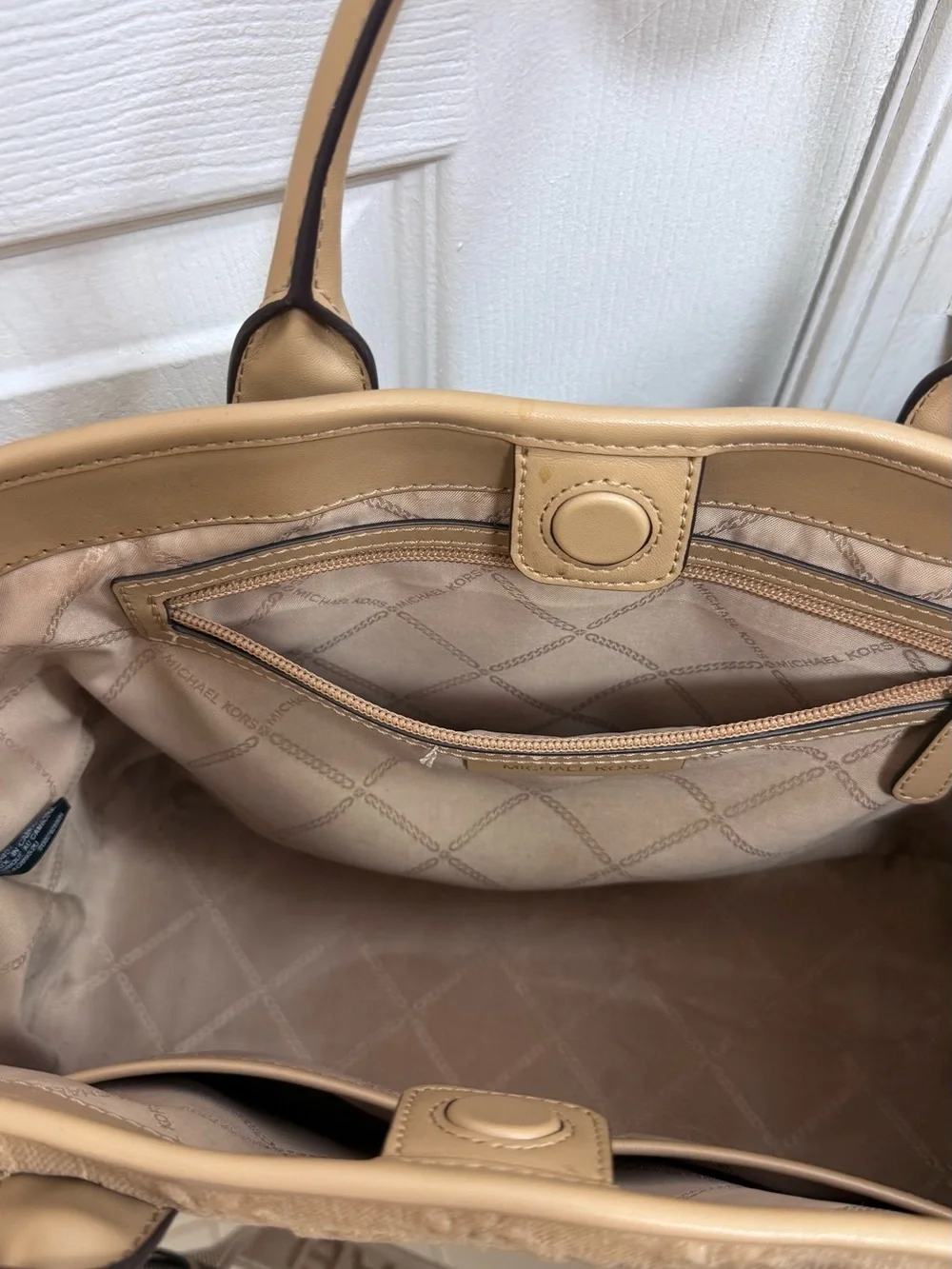 Michael Kors Luisa Logo Medium Satchel in Tan
